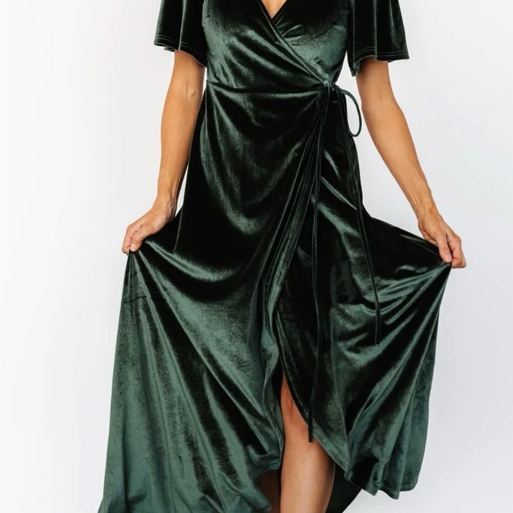 NWT Baltic Born Meghan Velvet Wrap Maxi Dress Deep Green XL